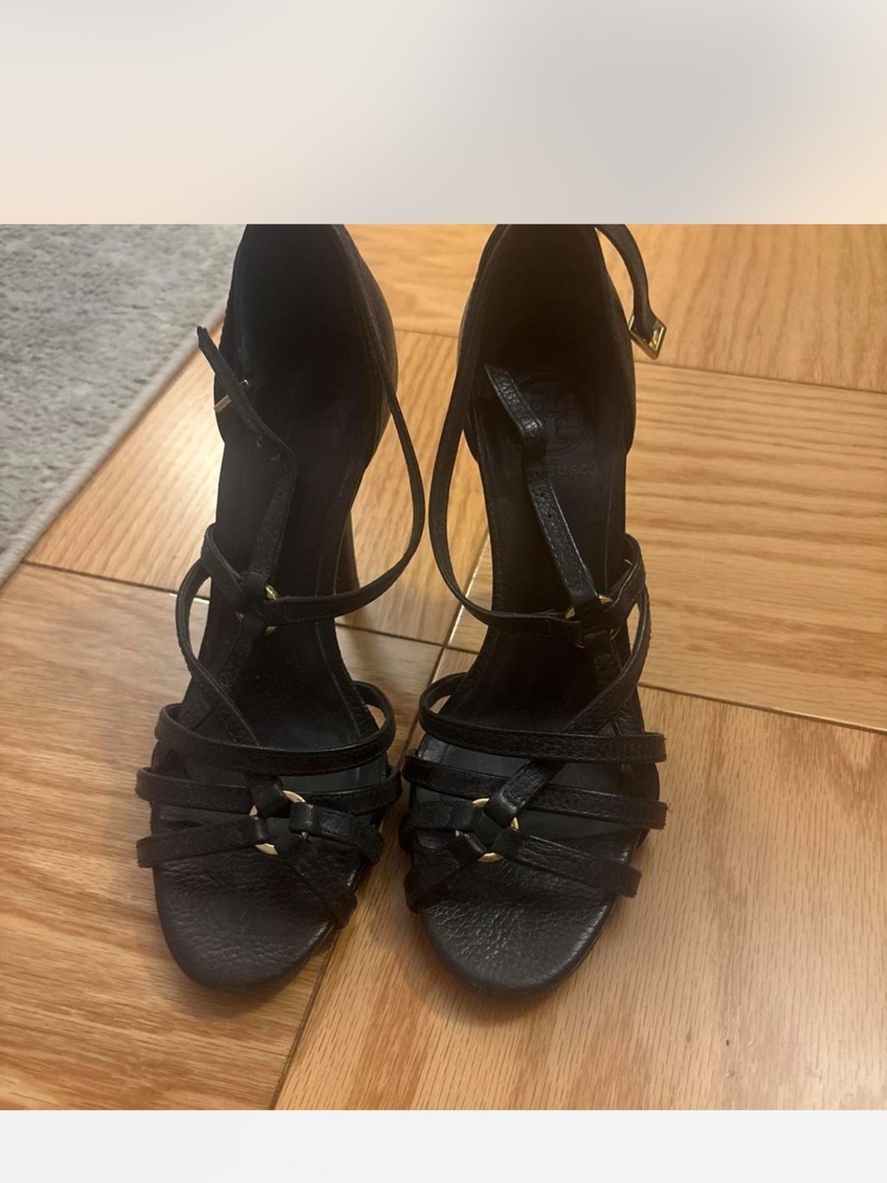 Tory Burch Black Strappy Leather High Heel Sandals - Picture 2 of 4